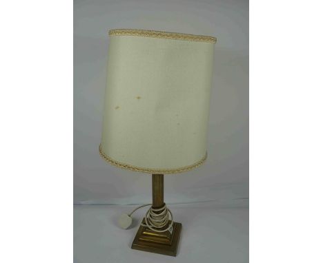 Brass Corinthian Style Table Lamp, circa early 20th century, 37cm high, Converted to Electricity, With a Later Shade