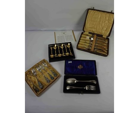 Quantity of Boxed Silver Plated Cutlery, To include Fish Knives and Forks, Pair of Fish Dividers, Christening Spoon and Fork,