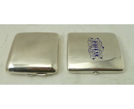 A LATE VICTORIAN SILVER CIGARETTE CASE, London 1894, inlaid blue enamel monogram, together with one other SILVER CIGARETTE CA