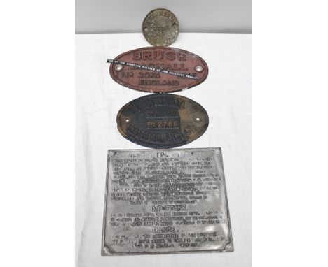 A CAST OVAL ENGINE MAKER'S PLATE "BRUSH BAGNALL No.3074, 1955 ENGLAND" believed to be from a shunting diesel at Cwm Colliery,