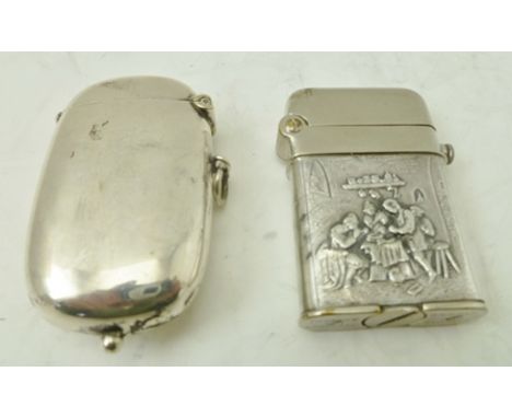 A VICTORIAN SILVER PLATED COMBINATION VESTA AND SOVEREIGN HOLDER, fitted with an internal tooth pick and propelling pencil, w