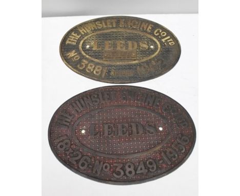 TWO OVAL BRASS NAME PLATES "The Hunslet Engine Co. Ltd., Leeds" one bearing number 18 x 26, No.3849-1956, the other bearing t