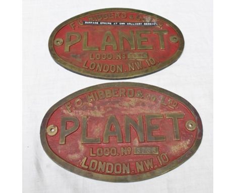 TWO HEAVY CAST OVAL BRASS PRECISION MAKERS PLATES C. Hibberd and Co. Ltd. "Planet" Loco No.3734, London NW10, the other simil