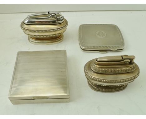 AN EDWARDIAN SILVER BOX, engine turned hinged lid, London 1903, 8cm wide, A SILVER CIGARETTE CASE, engine turned, with Greek 