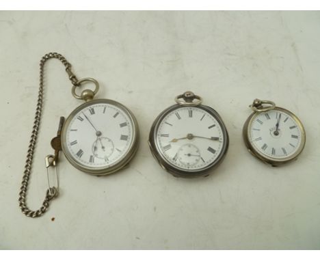 A VICTORIAN SILVER CASED GENTLEMAN'S POCKET WATCH with white enamel dial &amp; secondary dial, machine lever mechanism, toget