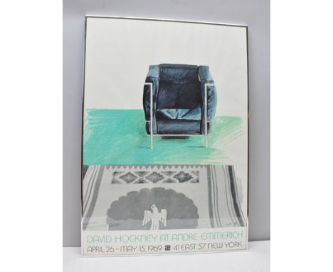 AFTER DAVID HOCKNEY "The Corbusier Chair and Rug" a coloured lithographic re-issue, by Petersburg Press *, 66cm x 93cm, glaze