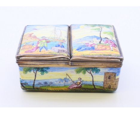 An antique double enamel trinket box.  7 cm x 5.5 cm.