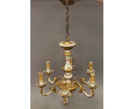 A French six-branch giltwood chandelier. 55 cm high.