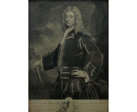 The Hon Joseph Sabine Esq Governor and Commander in Chief of Gibraltar, 18th century etching, framed and glazed. 24.5 x 34 cm