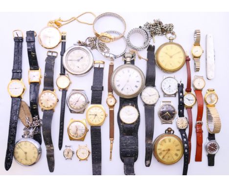 A quantity of vintage wristwatches, to include: Sekonda, Timex, Ingersol, Lorus, Oris, etc., a quantity of pocket watches to 