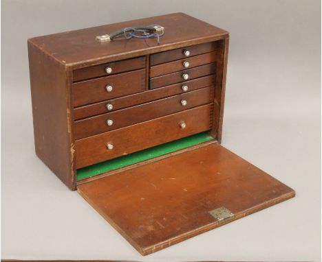 A Neslein clockmaker's/engineer's tool chest with key. 46 cm wide.