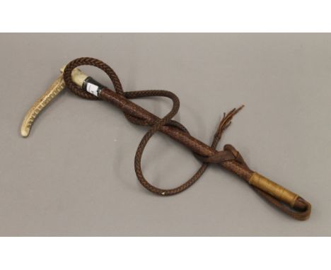 An antler-handled whip. 175 cm long.