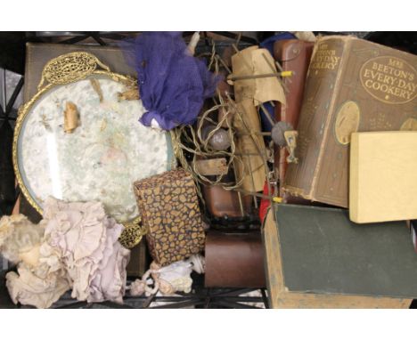 A quantity of miscellaneous items, a lantern, flags, walking stick etc. The lantern 50 cm high.
