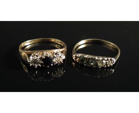 A gold sapphire and diamond ring and a paste set example