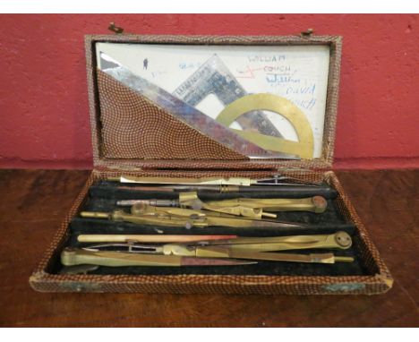 A mid 20th Century geometry set, cased