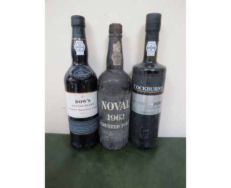 Six bottles of various port including Cockburns Fine Old White, Cockburn 1960, Noval Crusted Port 1962, Dows Master Blend, Pe