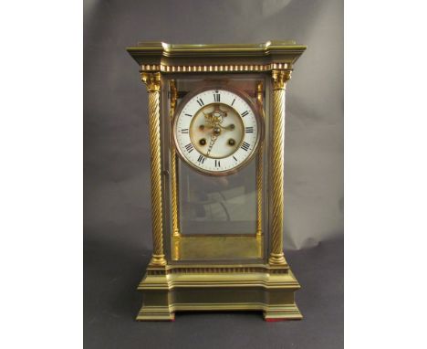 A French four glass mantel clock with Brocot escapement, Roman enamel chapter ring, 33.5cm high