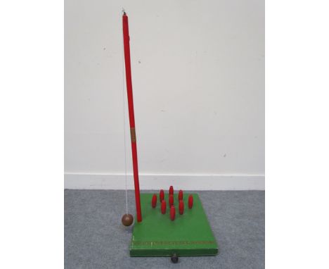 A circa 1950's tabletop wooden skittles game 