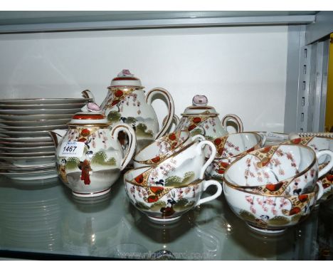 A Japanese egg shell part Coffee Set including coffee pot, milk jug, sugar bowl, plates, cups and saucers.