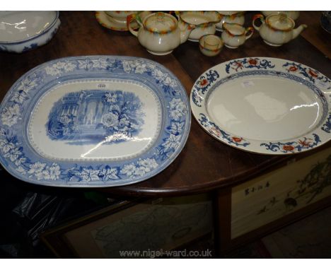 A large blue and white Paxton meat plate and Royal Worcester imari pattern meat plate.