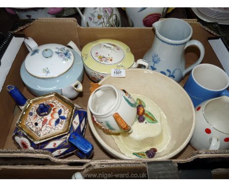 A quantity of china to include three teapots, one a Royal Worcester 'Woodlands'  pattern, three jugs one being a Buchan Porto
