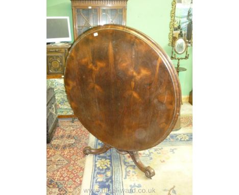 A fine old Victorian circular snap-top Rosewood Dining Table, the top 51" diameter raised on a most substantial turned and ca