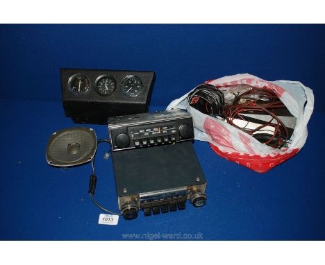 Two vintage car radios, a Smiths dashboard panel, speaker, etc.