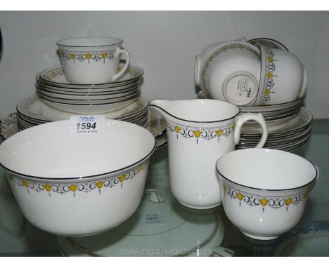 A vintage Shelley part bone china Teaset pattern 11233 including twelve tea plates, ten saucers, six cups, milk jug, slop bow