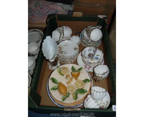 A quantity of china to include; 8 cups/saucers in white, pink and mauve, a French Vieux painted vase, two Minton plates circa