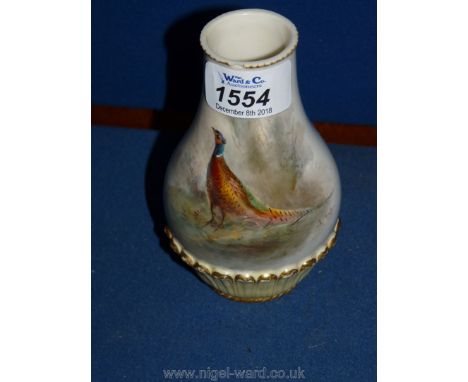 A Royal Worcester Vase dated 1908 with an image of a pheasant by Jas. Stinton (slight chip to rim).