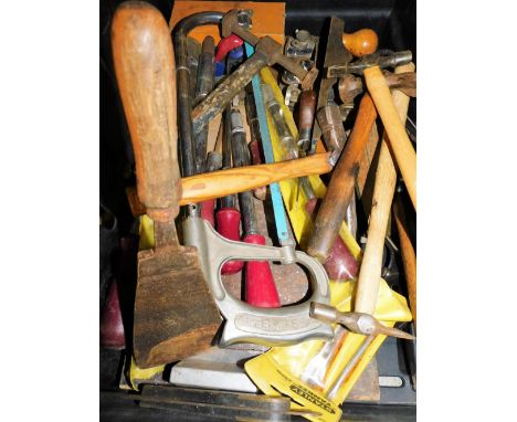 Various hand tools, to include hammers, hand saw, folding metal rule, etc. (a quantity) 