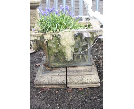 A GIBBS & CANNING ARCHITECTURAL WATER SPOUT, used as garden planter, 53cm high x 64cm depth x 64cm width