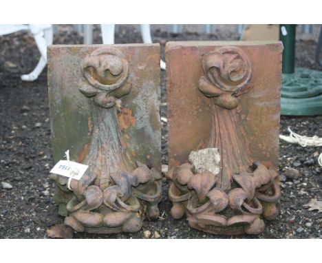 A PAIR OF VINTAGE TERRACOTTA ARCHITECTURAL PLAQUES, (2)