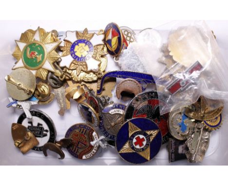 Box of mixed enamel badges and medals