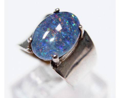 Silver opal ring, size L