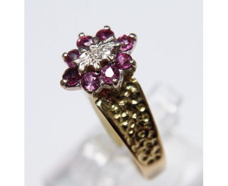 18ct gold vintage 1975 ruby and diamond ring, size U/V