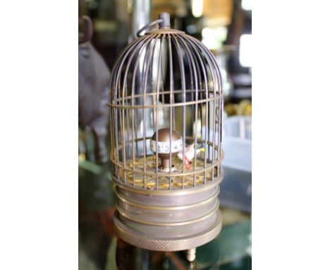 Brass bird cage mantel clock, working at lotting up
