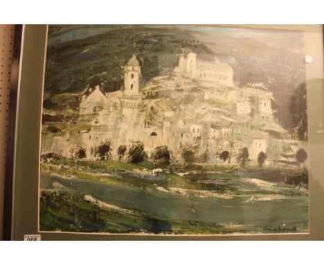 Print of a castle, signed Anne Redpath