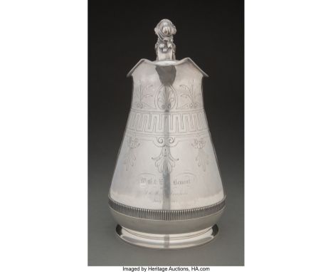 A Large Gorham Mfg. Co. Silver Water Pitcher, Providence, Rhode Island, circa 1860Marks: BAILEY &amp; CO., (lion-anchor-G), 5