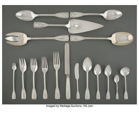 A Seventy-Six-Piece Tiffany &amp; Co.&nbsp;St. Dunstan&nbsp;Pattern Silver Flatware Service for Six, New York, designed 1909M