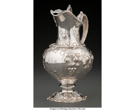 A William Gale & Son Coin Silver Chased Repoussé Cream Ewer, New York, circa 1865 Marks: WM. GALE & SON, NEW YORK, (G & S), (