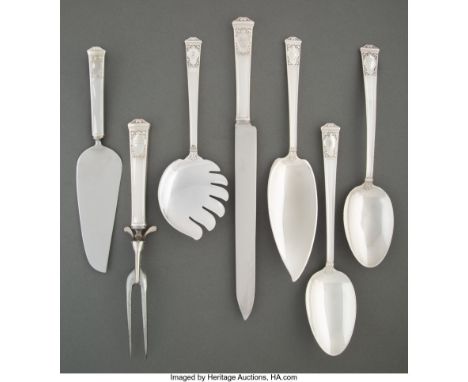 A Group of Seven Tiffany &amp; Co.&nbsp;San Lorenzo&nbsp;Pattern Silver Flatware Serving Pieces, New York, designed 1916Marks