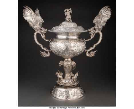 A Wang Hing Chinese Export Silver Covered Centerpiece, Hong Kong , circa 1900Marks: WANG HING, 90, (two character Jida mark)2