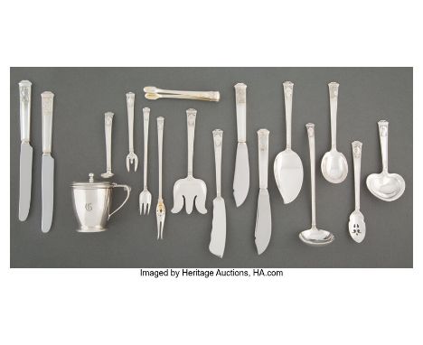 A Group of Sixteen Tiffany &amp; Co.&nbsp;San Lorenzo&nbsp;Pattern Silver Flatware Serving Pieces, New York, designed 1916Mar