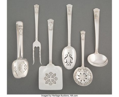 A Group of Six Tiffany &amp; Co.&nbsp;San Lorenzo&nbsp;Pattern Silver Flatware Serving Pieces, New York, designed 1916Marks: 