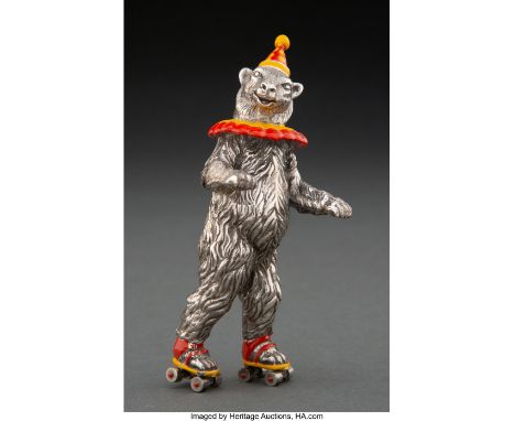 A Tiffany &amp; Co. Enameled Silver Circus Bear on Roller Skates Figure Designed by Gene Moore, New York, circa 1990Marks: ST