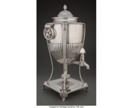 A Richard Cook Silver Hot Water Urn, London, 1804Marks: RC, (lion passant), (crowned leopard), I, (duty mark)19 x 8-3/4 x 8-3