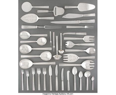 A One Hundred Ninety-One-Piece Georg Jensen&nbsp;Bernadotte&nbsp;Pattern Silver Partial Flatware Service for Twelve, Copenhag