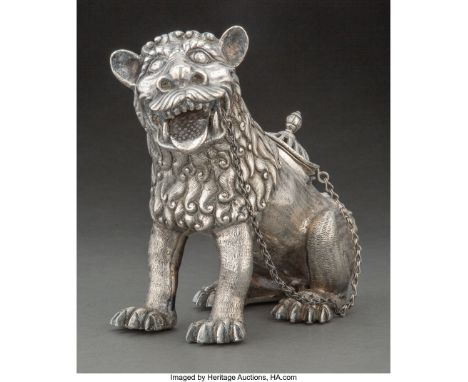 A Spanish Colonial Silver Lion-Form Incense Burner, circa 18757-1/2 x 4-1/8 x 8 inches (19.1 x 10.5 x 20.3 cm)2840 grams The 