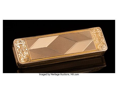 A French 14K Gold Snuff Box with Original Box, circa 1920Marks: (shell), 183-3/8 x 1 x 0-3/8 inches (8.6 x 2.5 x 1.0 cm)30 gr
